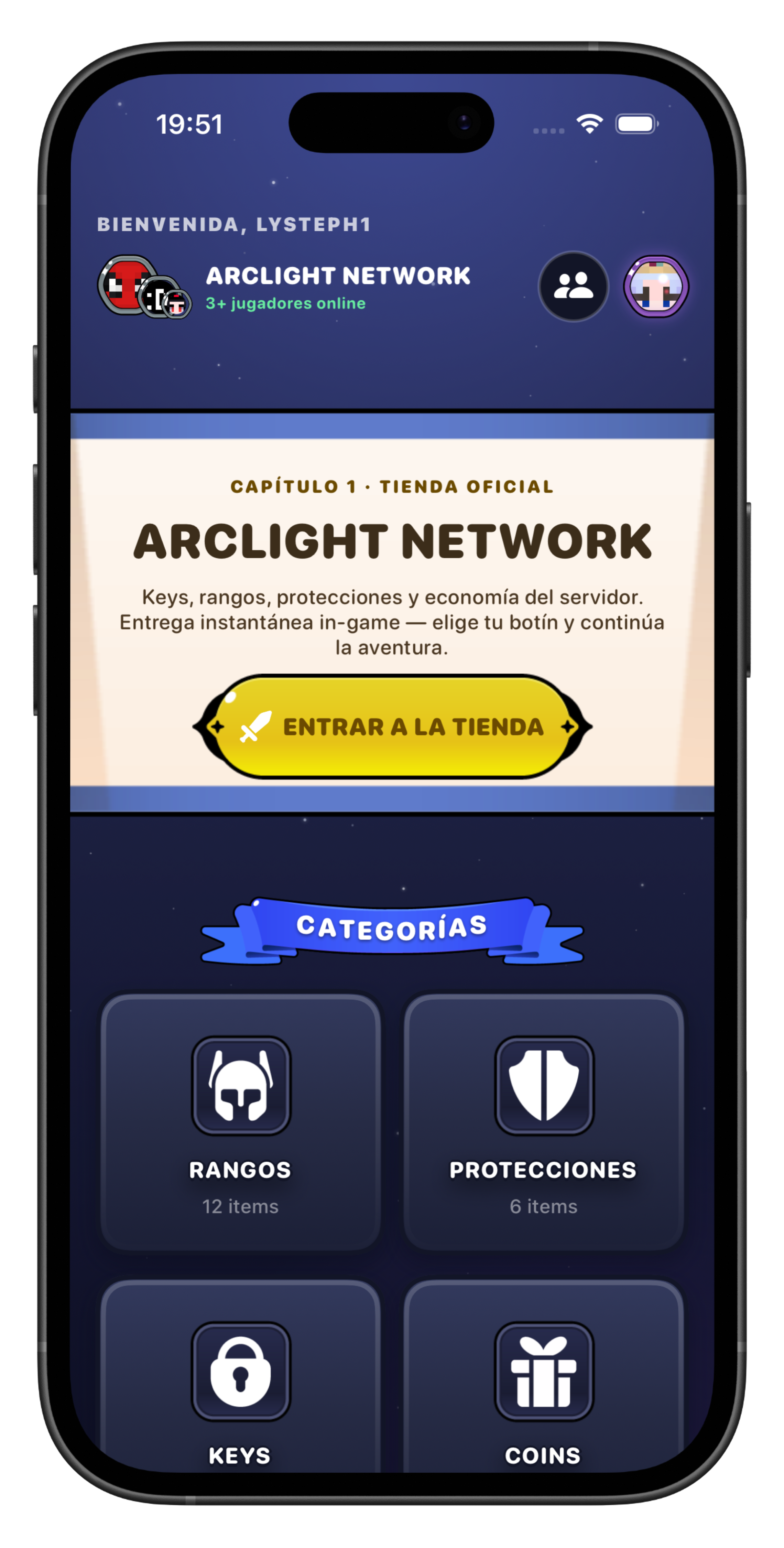 Inicio de Arclight Network en iPhone